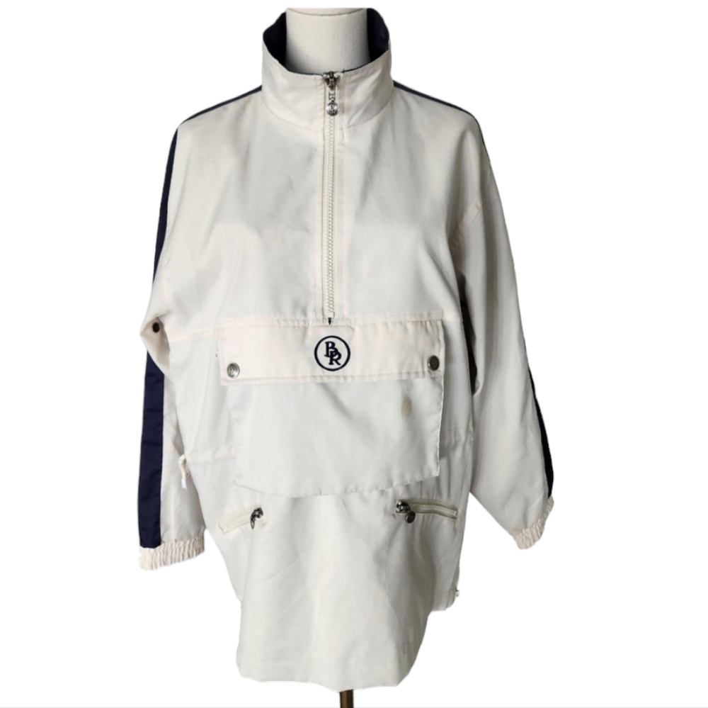 BR Equestrian Cream and Navy Half Zip Jacket - Size Medium